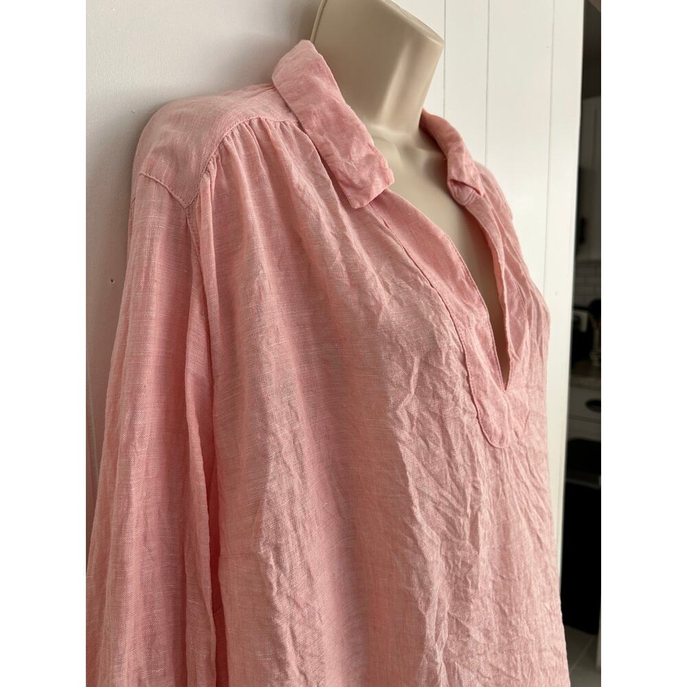 Singrid Olsen Linen Pink Tunic  with V Neck and 3/4 Slv 1X